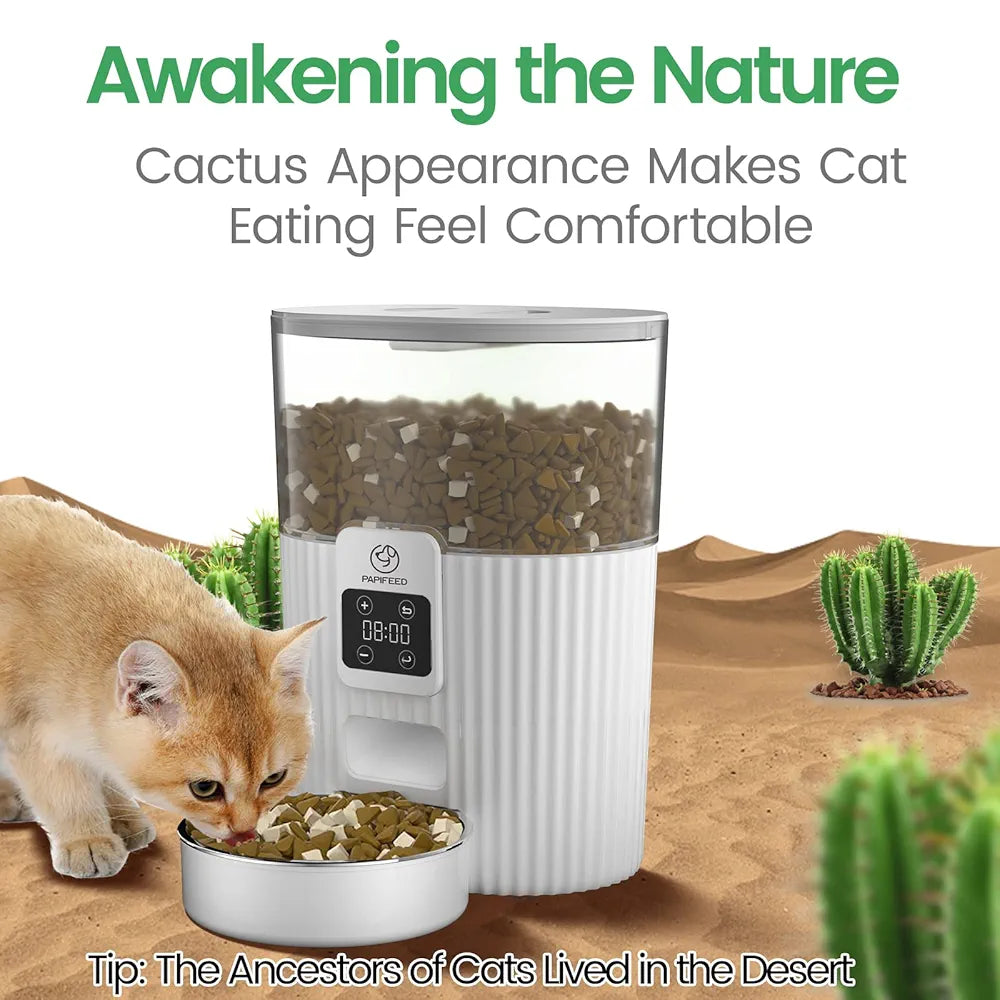 PAPIFEED Timed Automatic Cat Feeders Smart Dry Food Dispenser with Stainless Steel Bowl, Programmable Portion Control Auto Feeder, Outdoor Battery Operated Up to 30 Days, for Cats & Small Dogs