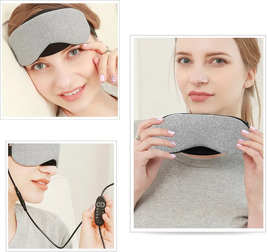 Heated Eye mask - VINDAR Cotton Eye Mask, Warming Night Massage Mask, Electric USB Heated Hot Pads, Adjustable Temperature Control, Designed to Relieve for Blepharitis, Dry, Stress, Puffy Eyes