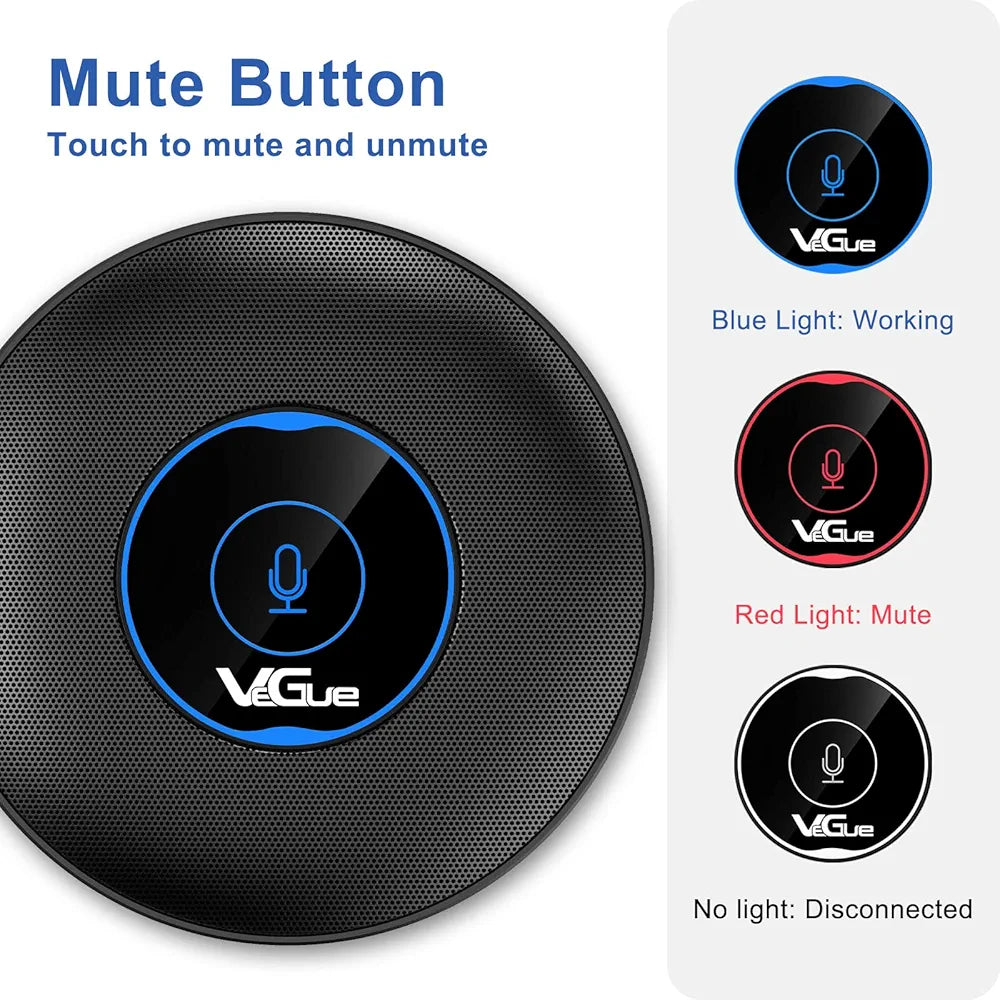 VeGue USB Conference Microphone, 360°Omnidirectional Computer laptop PC Mic with Mute Button, Plug & Play Compatible with Mac OS Windows for Zoom Meetings, Video Conference, Online Class, Skype, VD60