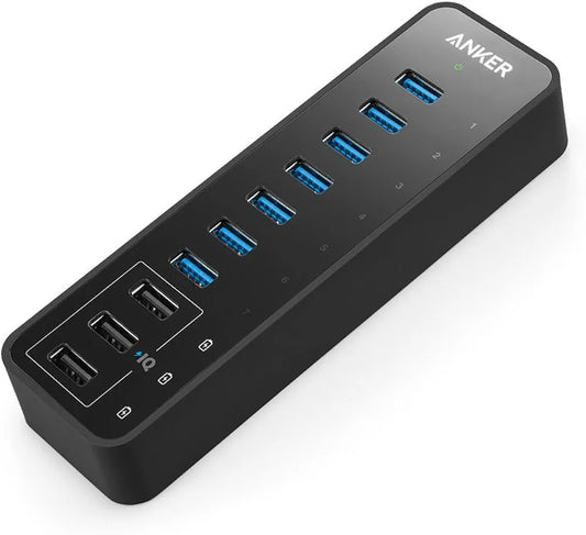 Anker USB Hub, USB 3.0 Hub, 10 Port 60W Data Hub, with 7 USB 3.0 Ports, 3 PowerIQ Charging Ports, Compatible with MacBook, iMac, Dell XPS, Surface Pro, iPhone, iPad Air, Galaxy Series, Mobile HDD