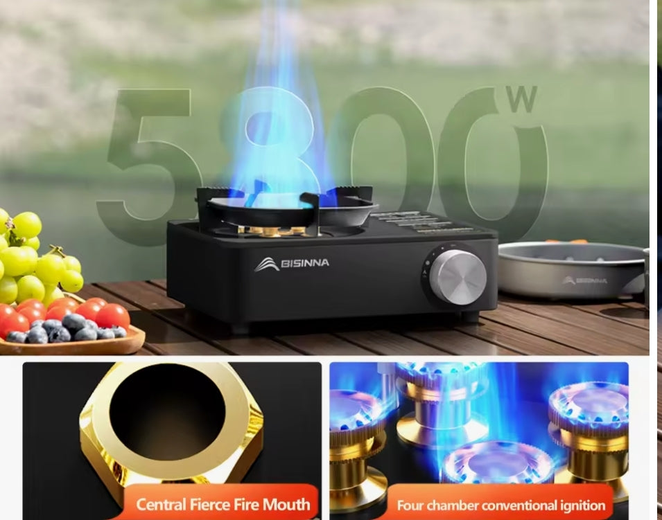 BISINNA Camping Gas Stove 5800W High Firepower Outdoor Portable Cassette Burner for Picnic Hiking Trekking