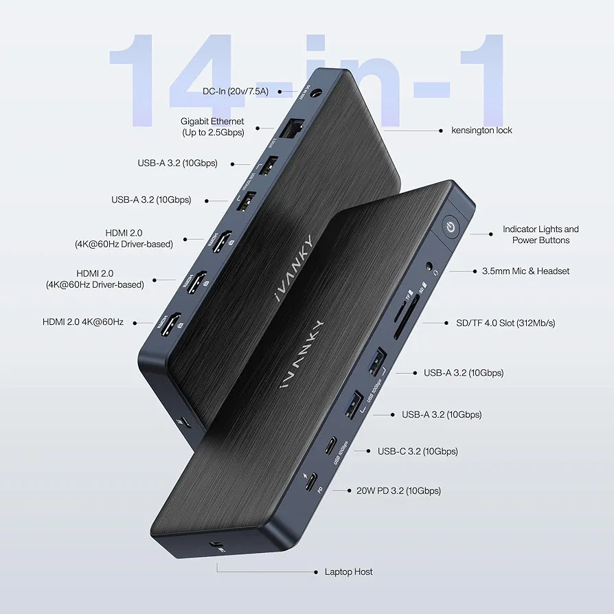 iVANKY 14-in-1 FusionDock Pro 1+ for M2/ M3/ M4/M5 MacBook DisplayLink