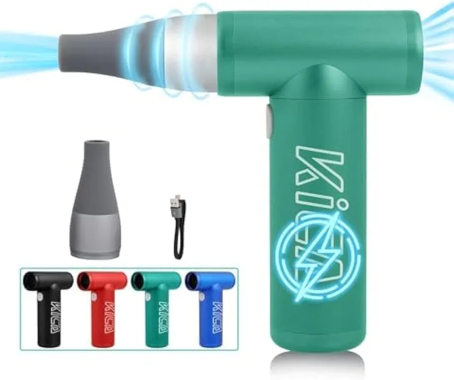 KiCA JetFan KC1 Compressed Air Blower, 36000 RPM Electric Air Can for Computer Keyboard Cleaning, Hair Drying, Recharging Battery, 10W Fast Charging - Green