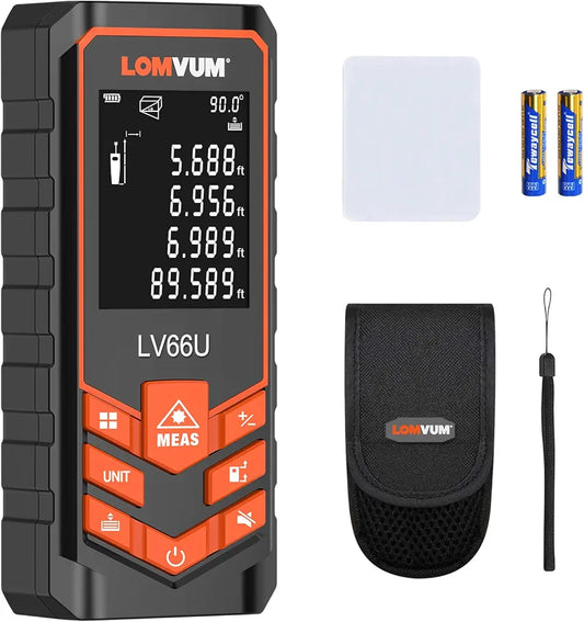 Laser Measure 40M LOMVUM Laser Tape Measure Laser Measurement Tool with M/in/Ft Unit Switching, Backlit LCD, Pythagorean Mode, Measure Distance, Area and Volume - Carry Pouch and Battery Included