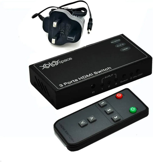 HDMI 3x1 Switcher 23031 4K 60HZ HDR with remote control, auto switch supports Sky Q, PS 4 PRO, XBox One S, 4k 60HZ 4:4:4 8 bit