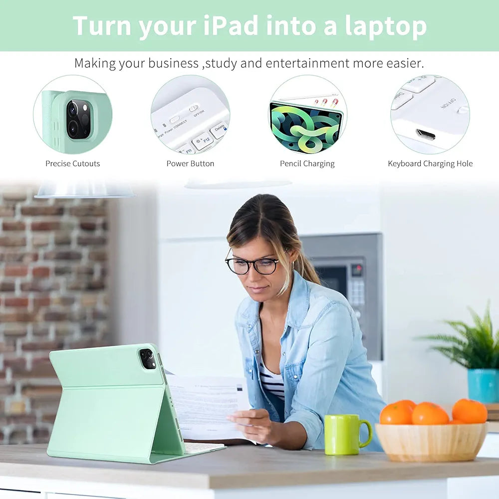 Keyboard Case for iPad Air 11 inch (M3 2025 / M2 2024) & iPad Pro 11 inch (4th/3rd/2nd/1st) Gen - Magnetic Detachable Bluetooth Keyboard with Pencil Holder for 10.9" iPad Air 4th/5th Gen (Green)