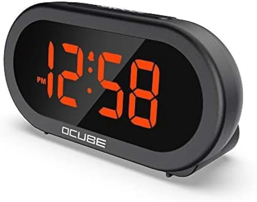 Digital Alarm Clock, Bedside Clock with 5 Optional Alarm Sounds, 0-100% Dimmer, Adjustable Alarm Volume, Easy to Use, USB Charger, Big Digit Display, Snooze, 12/24Hr, Mains Powered(Black)