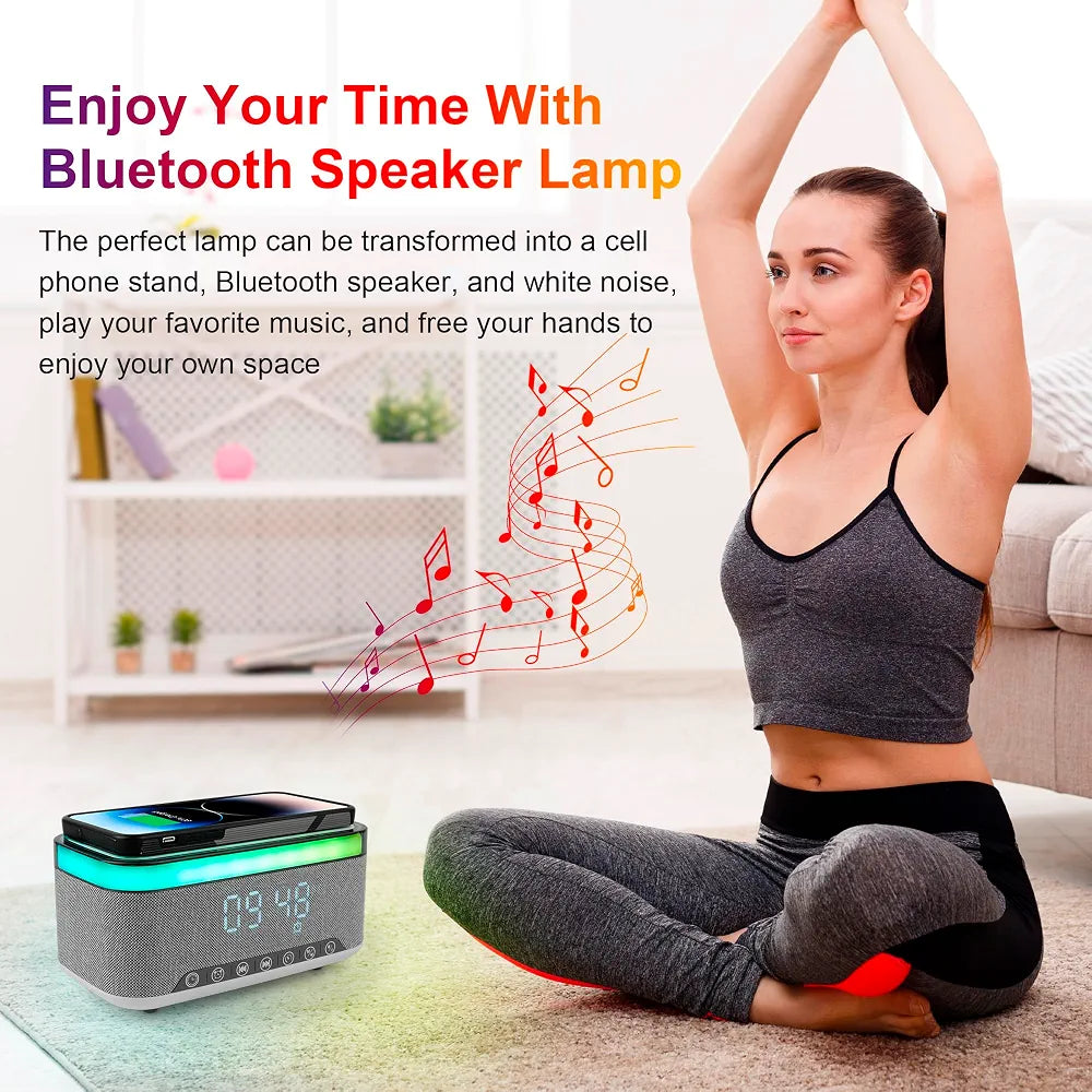 Multifunctional RGB Night Light Wireless Charging Station BT Speaker Digital Alarm Clock
