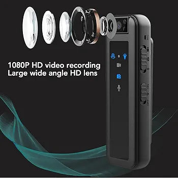 Wearable Body Camera, Mini Video Recorder with Night Vision, 1080P 180° Rotatable Lens Portable Video Camera for Walking Riding Outdoor Home