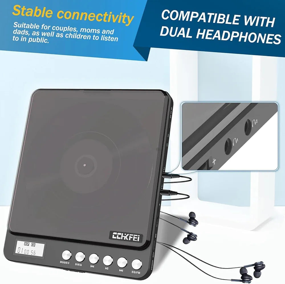 Bluetooth Portable CD Player with Built-in Speakers, 2000mAh Rechargeable Bluetooth CD Players Portable 3.5mm Double Headphone Jack, Discman Personal CD Player for Car Home Travel