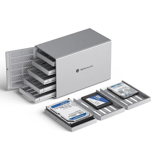 Yottamaster 5 Bay External Hard Drive Enclosure, Aluminum USB3.0 3.5" HDD Enclosure for 3.5 & 2.5 Inch SATA HDD/SSD, Support 90TB(5x18TB) Direct Attached Storage DAS, Non-RAID [PS500U3]