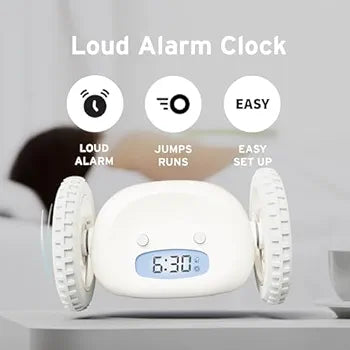 CLOCKY Extra Loud Alarm Clock for Heavy Sleepers on Wheels Rolls Runs Away Vibrating, Easy to Set Super Smart Snooze Digital Bed Shaker Alarm Clock Funny Gift for Adults Kids Teens Bedrooms (White)