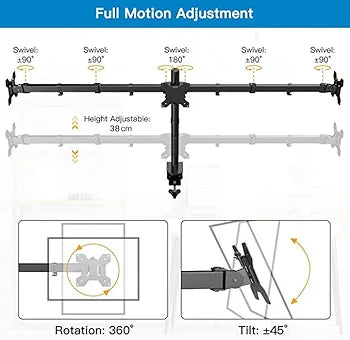 HUANUO Ergonomic Dual Monitor Stand for 13 to 35 Inch Screens, Height Adjustable Monitor Arm Holds up to 22 lbs, Tilt ±45° Swivel 180° Rotate 360°, 2 Mounting Options, VESA 75 & 100 mm