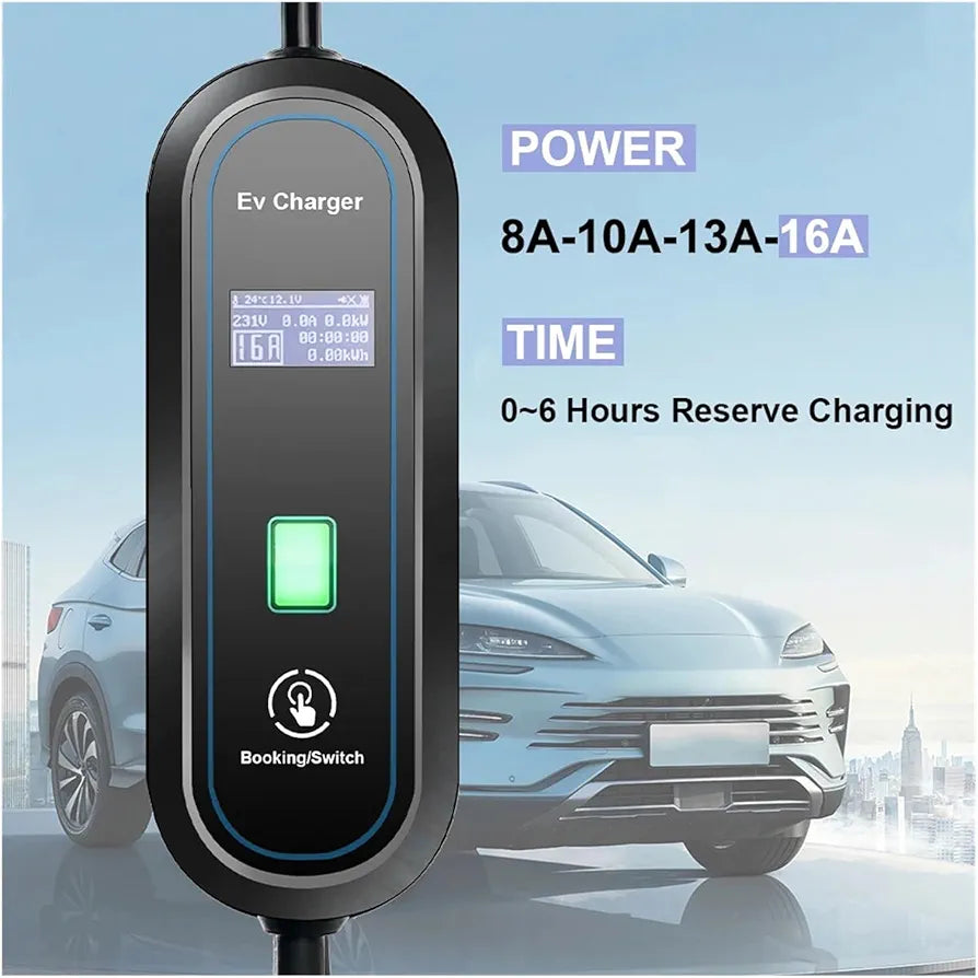 TAYSLA Portable EV Charger Schuko-Type 2, Adjustable 8-16A, 3.5kW, 3.5m