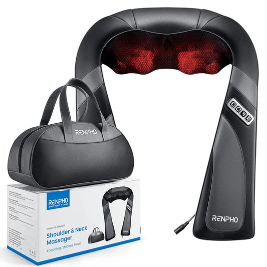 RENPHO Neck Massager with Bag, Shiatsu Shoulder Massager with Heat, Electric Deep Tissue 3D Kneading Back Massager for Body Muscle Pain Relief, Home, Office Use