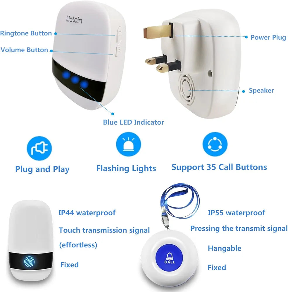 Wireless Caregiver Personal Alarm Systems, LIOTOIN Waterproof SOS Call Button 2