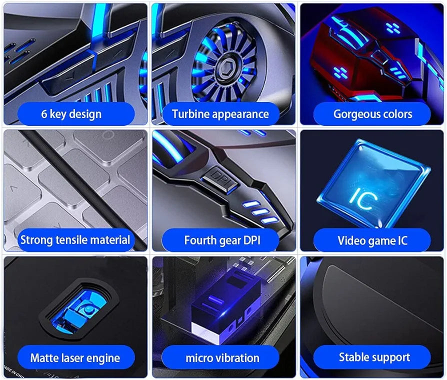 Gaming mouse Adjustable wired optical mouse 6D 4 -speed DPI RGB gaming mouse 7- color backlit silent mouse for No. 1 laptop