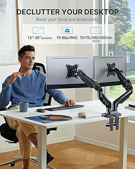 HUANUO Dual Monitor Stand - Full Adjustable Monitor Desk Mount Swivel Vesa Bracket with C Clamp, Steel Monitor Mount Reinforcement Plate for Thin, Glass and Other Fragile Tabletop