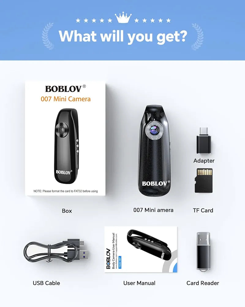 BOBLOV 007 128GB Small Body Cameras, Easy-User-Friendly, Portable Pocket Tiny Body Cams with Back Clip,1080P Mini Camera Bodycams, Loop Recording for Bike/Pet/Home/Proof (128GB)
