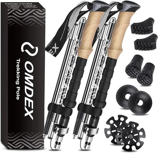 Trekking Poles for Hiking Collapsible - OMDEX Upgrade Ultralight Folding Aluminum Alloy 7075 Hiking Pole Pairs, Hiking Sticks Lightweight with Quick Lock System, Foldable Walking Sticks for Men Women