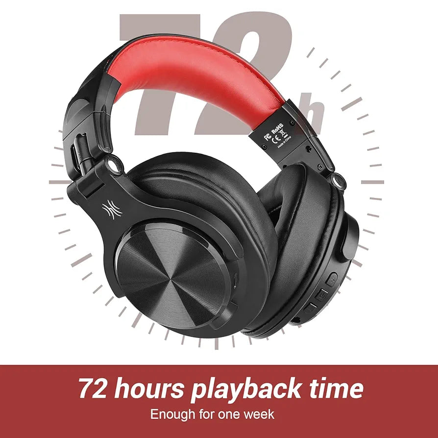 OneOdio A70 Bluetooth Over Ear Headphones, Wireless Headphones w/ 72H Playtime, Hi-Res, 3.5mm/6.35mm Wired Audio Jack for Studio Monitor & Mixing DJ Guitar AMP, Computer Laptop PC Tablet - Red