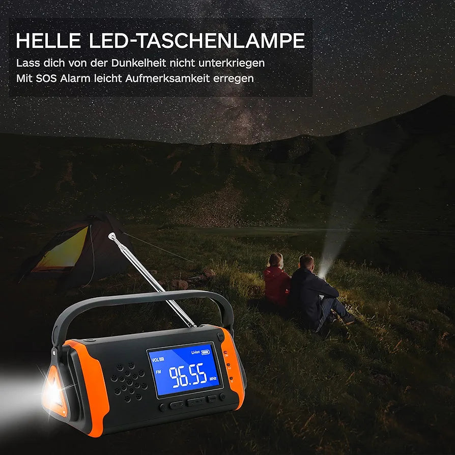 RunningSnail Solar Radio, Emergency Radio, Hand Crank, Phone Charger with LED Torch, 4000mAh Power Bank and SOS Alarm for Emergency for Camping, Hiking (Orange)