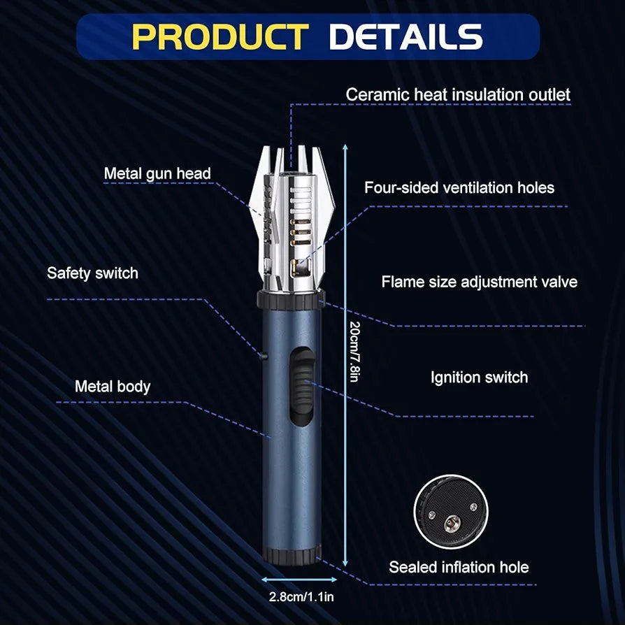 Jet Lighter, 7.8 inch Gas Lighter with Flame Locking Function, Refillable Windproof Long Lighter