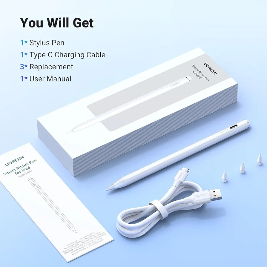 UGREEN Stylus Pen Compatible for iPad Pencil Precise and Smooth Include 3 Replacement Nibs Compatible with iPad 6/7/8/9/10/Pro 11 12.9 Inch/Air 3/4/5, Mini 5/6 Gen