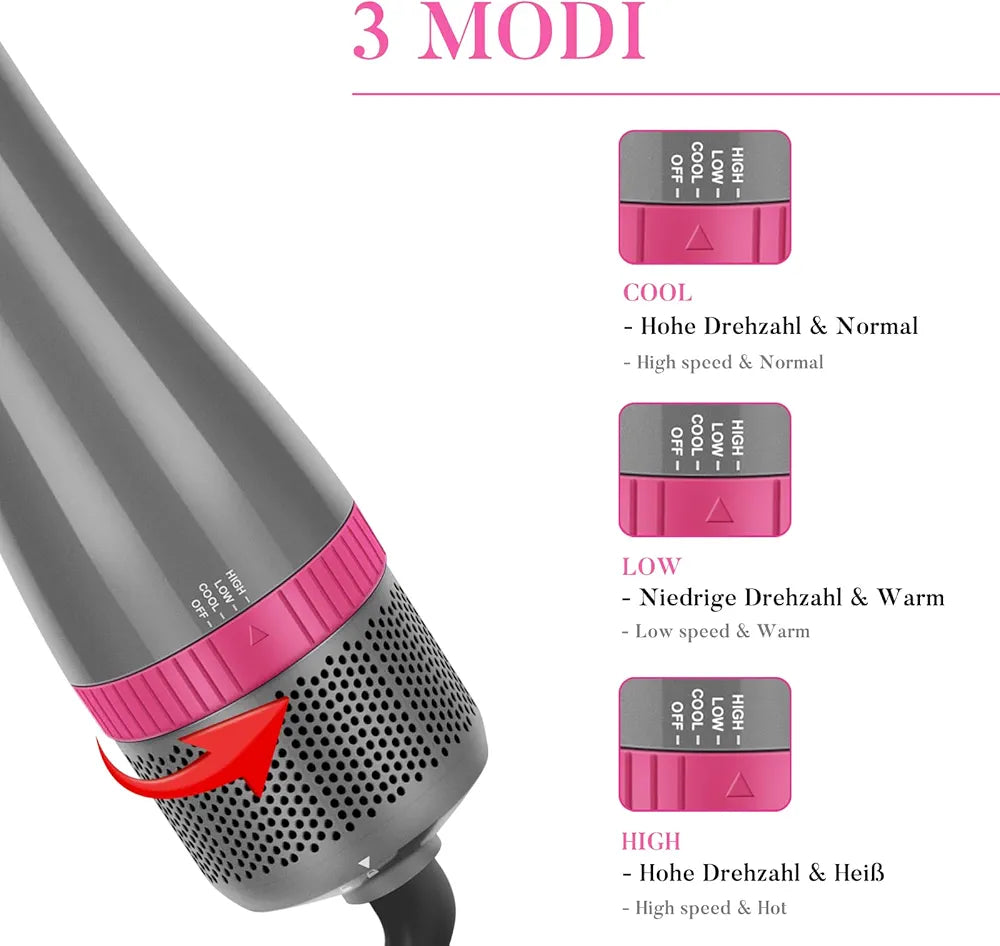 PARWIN PRO BEAUTY Hair Dryer 4 in 1 Brush with 4 Accessories, for Drying, Smoothing, Volumising and Styling, Ionic Hair Dryer Brush
