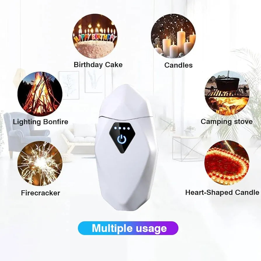 Diamond Electric Touch Plasma Windproof Dual Arc Lighter - Rechargeable USB with LED Battery Indicator