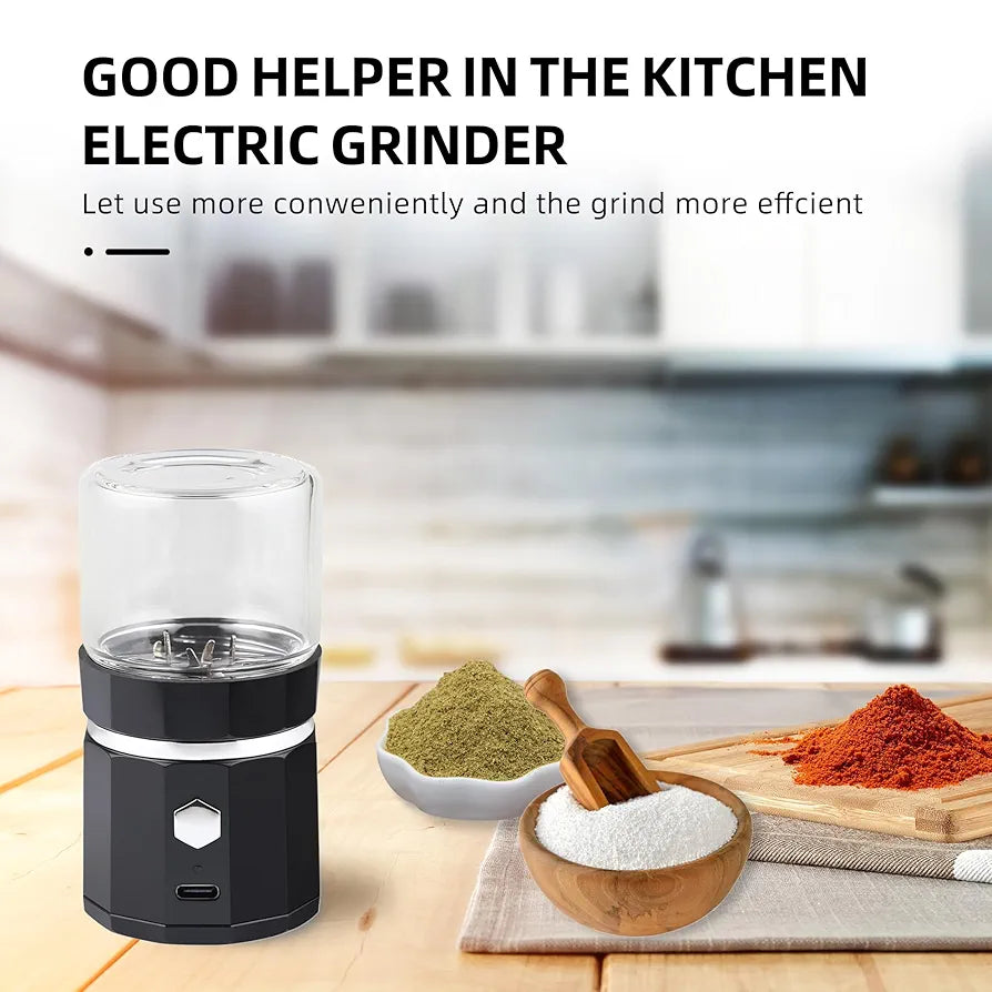 Electric Grinder spice grinder Herb Grinder - Compact and Efficient with USB Rechargeable Battery - 1.7oz Glass Spice Chamber - Premium Quality