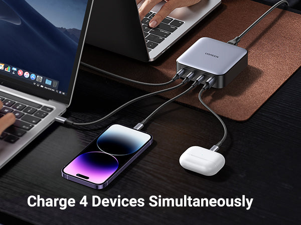 UGREEN 100W USB C Charger, Nexode 4 Ports USB C Charging Station, GaN Fast Desktop Charger Compatible with MacBook Pro, Dell XPS, iPhone 16/16 Pro, Galaxy S24/S23 Ultra, iPad, Steam Deck