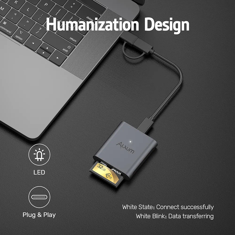 Alxum CFast Card Reader, USB C to CFast 2.0 Card Reader with USB A Adapter, Compatible with Sony, Lexar, Sandisk, Transcend and More