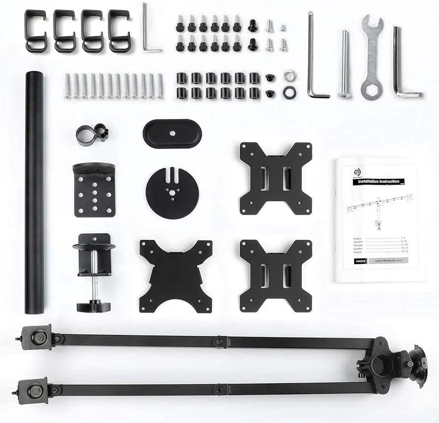 HUANUO Ergonomic Dual Monitor Stand for 13 to 35 Inch Screens, Height Adjustable Monitor Arm Holds up to 22 lbs, Tilt ±45° Swivel 180° Rotate 360°, 2 Mounting Options, VESA 75 & 100 mm