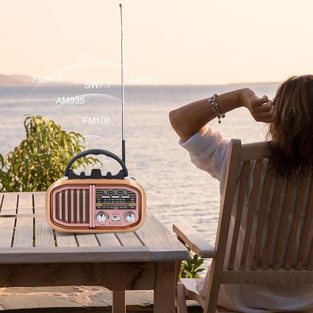 Retro Solar BT Radio, Vintage Small Radio, Support Am FM SW, Solar Powered Design