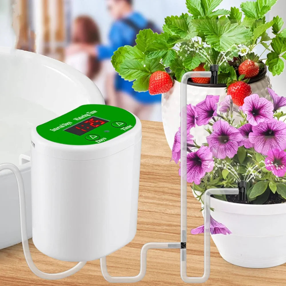 Automatic Watering System Drip Irrigation Kit Intelligent Timing Holiday Plant Watering Devices LED Display & USB Power, Indoor Irrigation System for Potted Plants