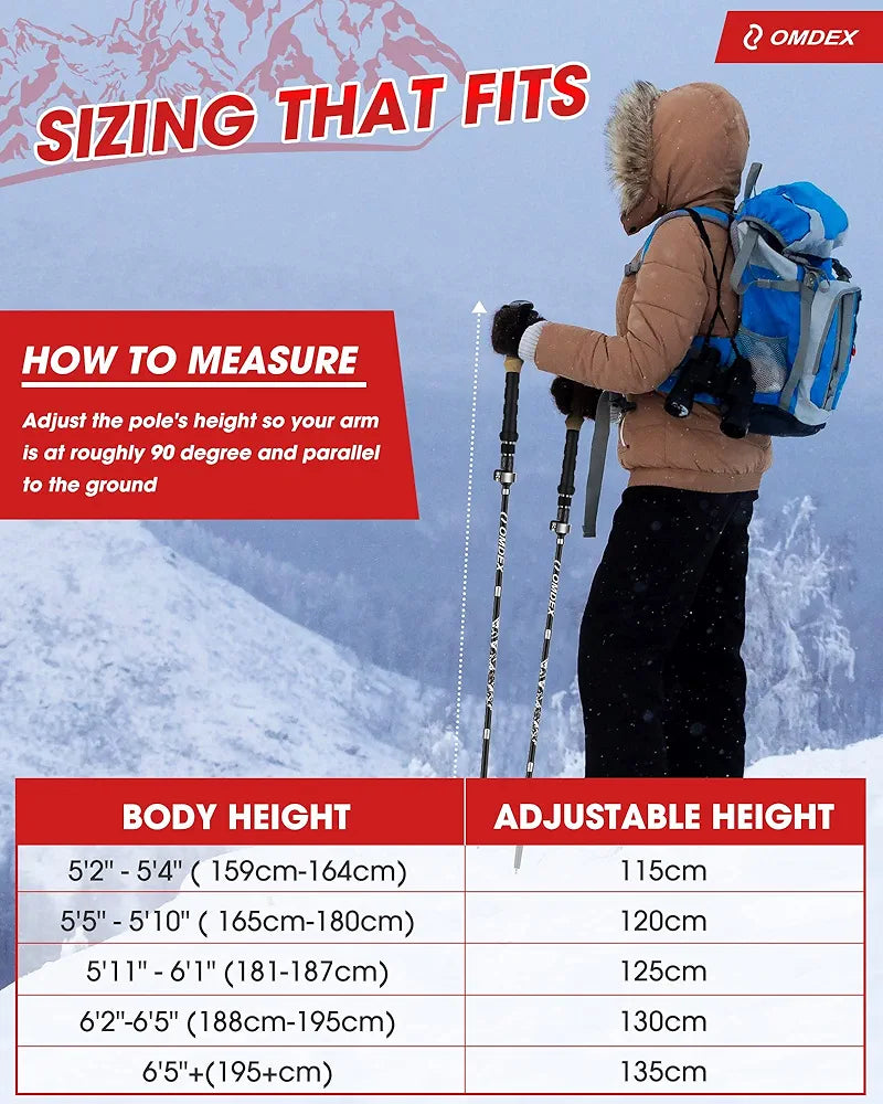 Trekking Poles for Hiking Collapsible - OMDEX Upgrade Ultralight Folding Aluminum Alloy 7075 Hiking Pole Pairs, Hiking Sticks Lightweight with Quick Lock System, Foldable Walking Sticks for Men Women