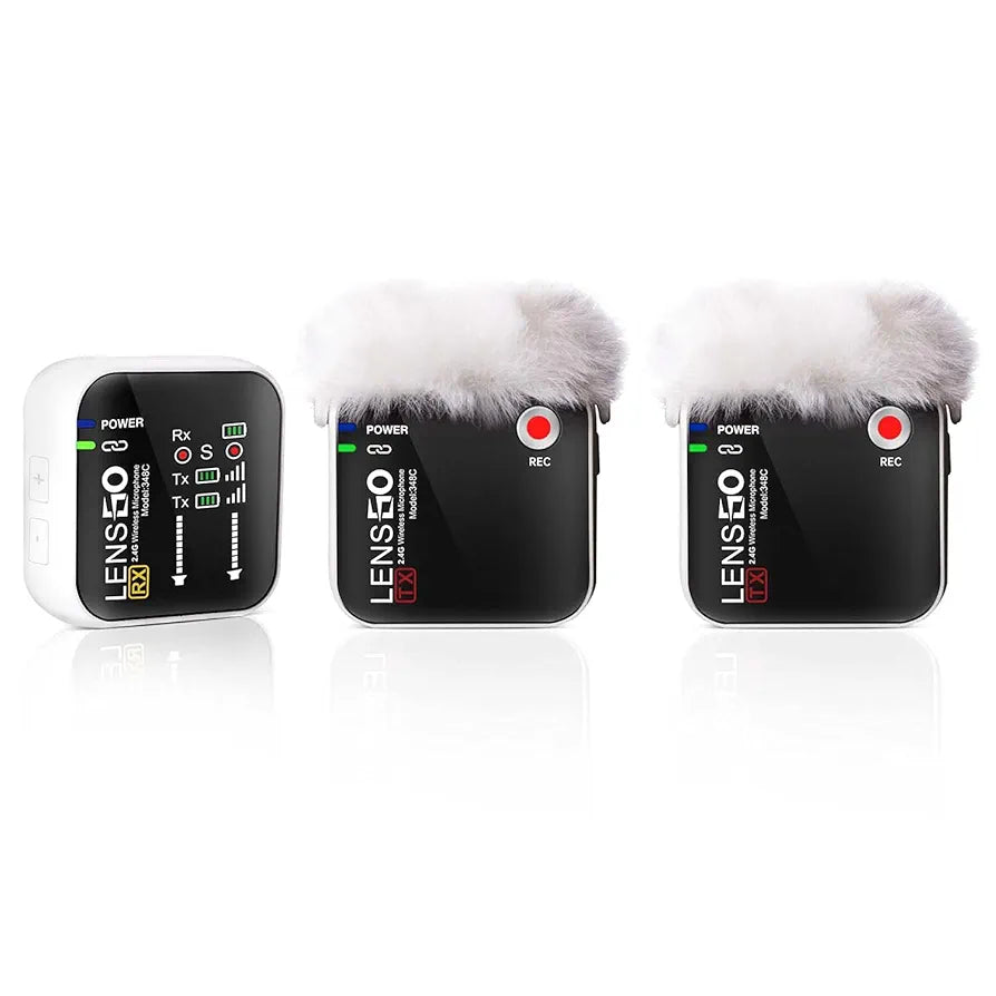 LENSGO 348C 2.4Ghz Wireless Lavalier Microphone 32GB TF Card Slot Compact Lav Mic 2 Transmitter and 1 Receiver