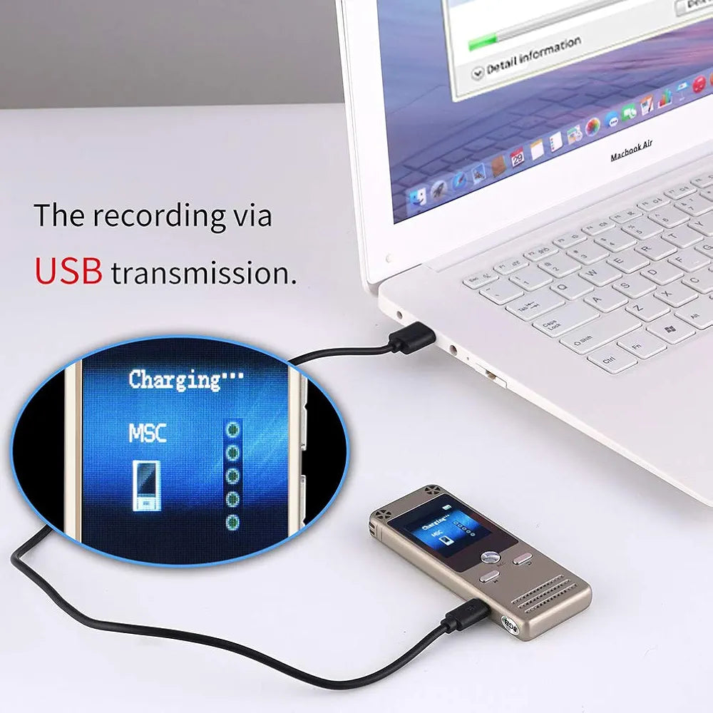 Digital Voice Recorder Mini Digital Sound Audio Recorder Dictaphone with Dual USB for Lectures, Meetings, Class, and More. Rechargeable, Support 15 Hours Continuous