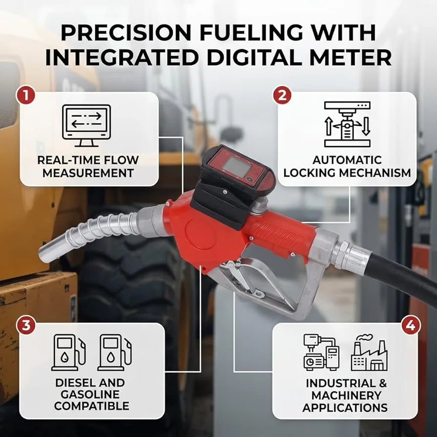 Automatic Fuel Nozzle, Aluminum Alloy, Model K28, with Digital Meter, Auto Shut Off, 3-Position Locking, for Kerosene and Petrol