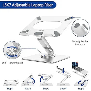 Laptop Stand, 360 Angle Adjustable Rotating Base, Ergonomic Adjustable Laptop Stand, Computer Riser Stand Compatible with Laptops Between 10-15.6" (Silver)