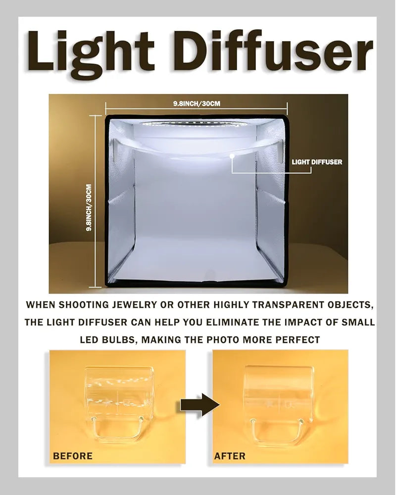 PULUZ 9.8"/25cm Foldable Portable Photo Studio Light Box, Adjustable Brightness