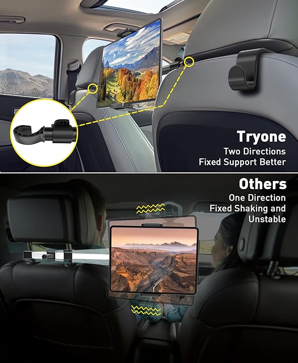 Car Tablet Holder Mount for iPad: Headrest Tablet Stand for Car Back Seat Compatible with iPad Pro Air Mini | Galaxy Tab | Kindle Fire HD | Switch OLED or Other 4.7-13" Devices