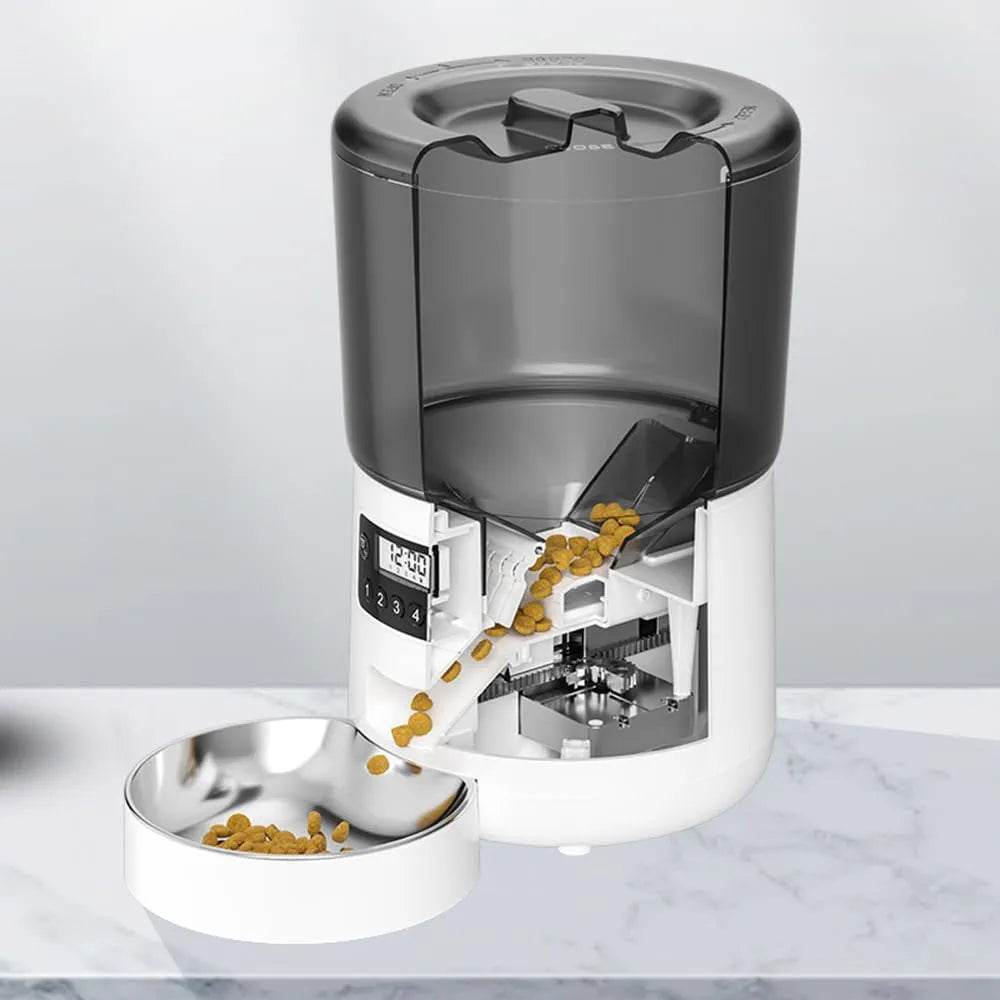 Automatic 4L Cat Feeders, Smart Pet Feeder with Stainless Steel Bowl, Pet Dry Food Dispenser with Time & Portion Control, Low Food & Blockage Sensor, up to 15 Meals Per Day