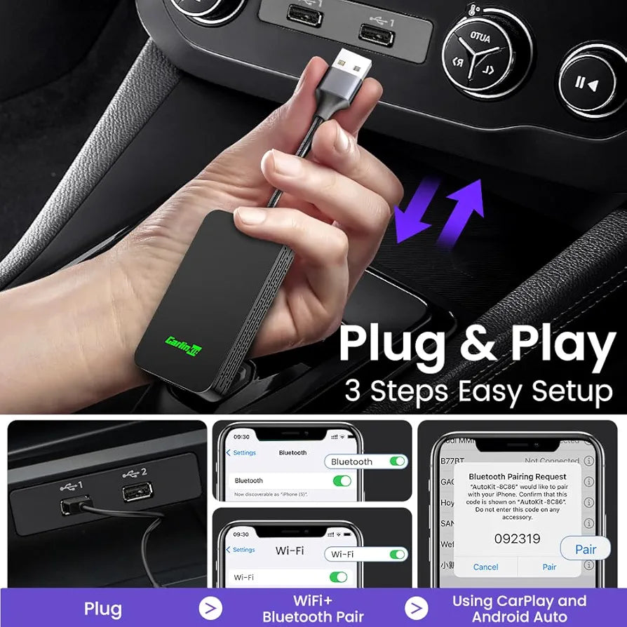 CarlinKit 5.0 Wireless CarPlay Adapter Converts Wired CarPlay to W ireless/Wired Android Auto to W ireless