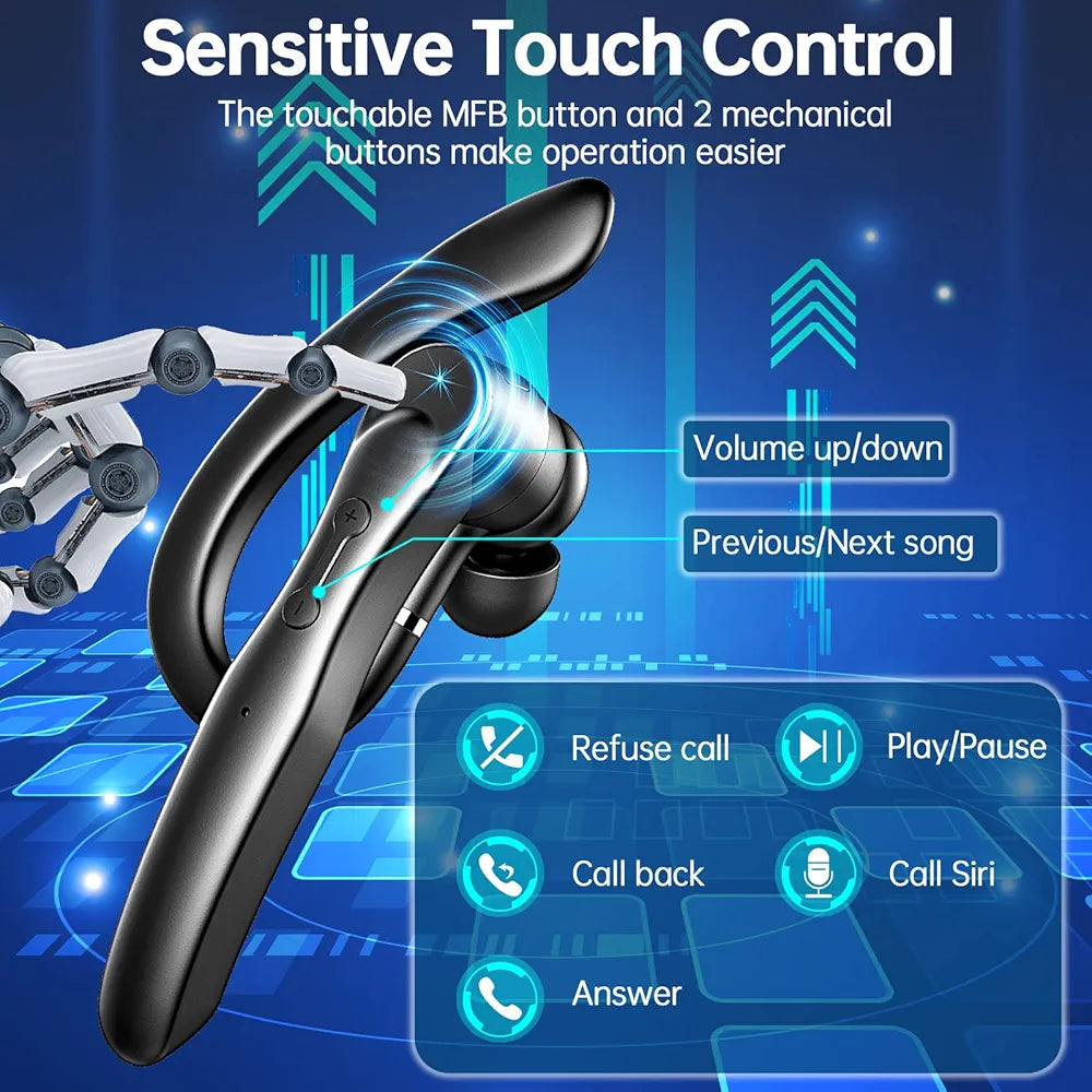 Bluetooth Headset Wireless Bluetooth Earpiece 5.3 Clear Call with 2 ENC Microphone, 80Hrs Ultra Long Playtime Hands-Free Earbuds for Driving Compatible for IOS/Android