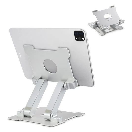 KABCON Quality Tablet Stand,Adjustable Foldable Eye-Level Aluminum Solid Up to 15-in Tablets Holder for Microsoft Surface Series Tablets,iPad Series,Samsung Galaxy Tabs,Amazon Kindle Fire,Etc.Silver/Grey