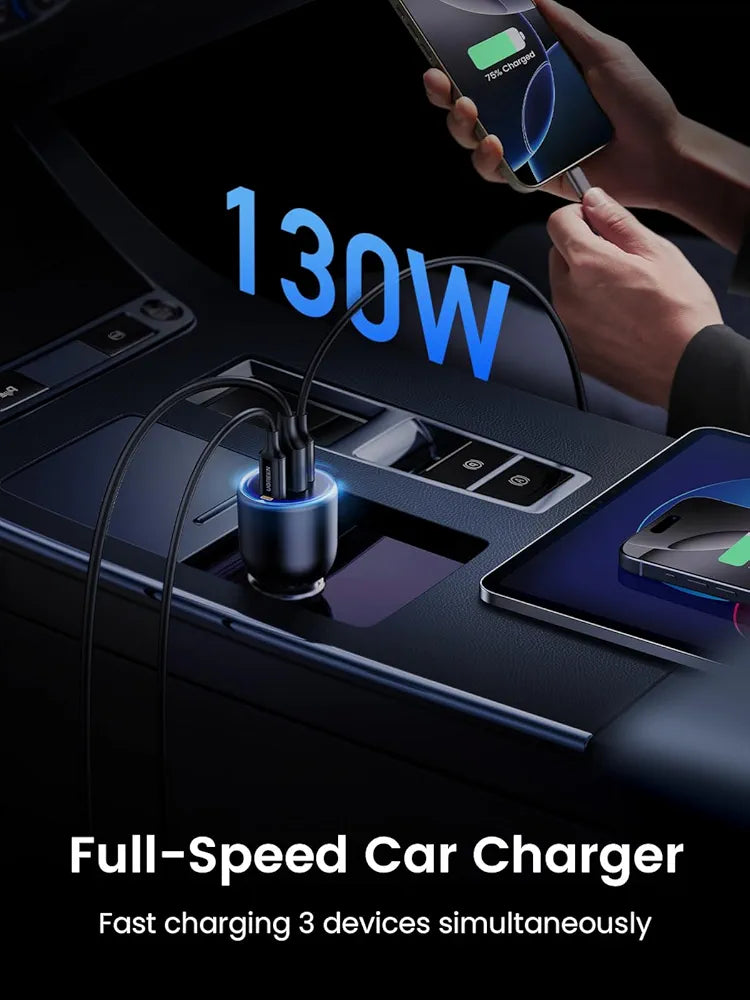 UGREEN 130W USB C Car Charger, PD 100W +PD 30W Type C Car Charger Adapter Compatible with iPhone 16 16 Plus 16 Pro 16 Pro Max, Galaxy S24 S23 Ultra, iPad, MacBook, and More