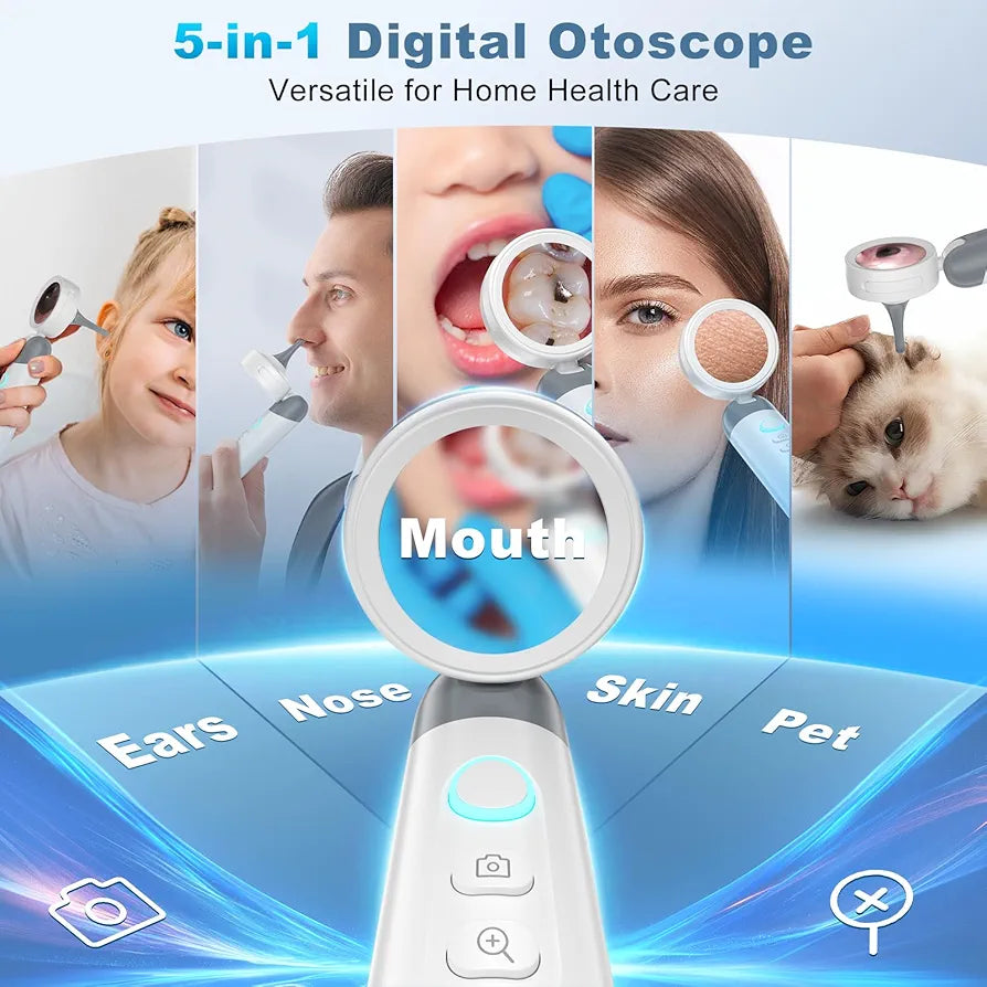 Wireless Ear Otoscope with 1080P HD Camera and 4 LED Lights, 1.38" IPS Display Ear Camera, Ear Scope with Foldable Inspection Head, Good Aid for Earwax Removal, Safe for Kids, Adults, Pets