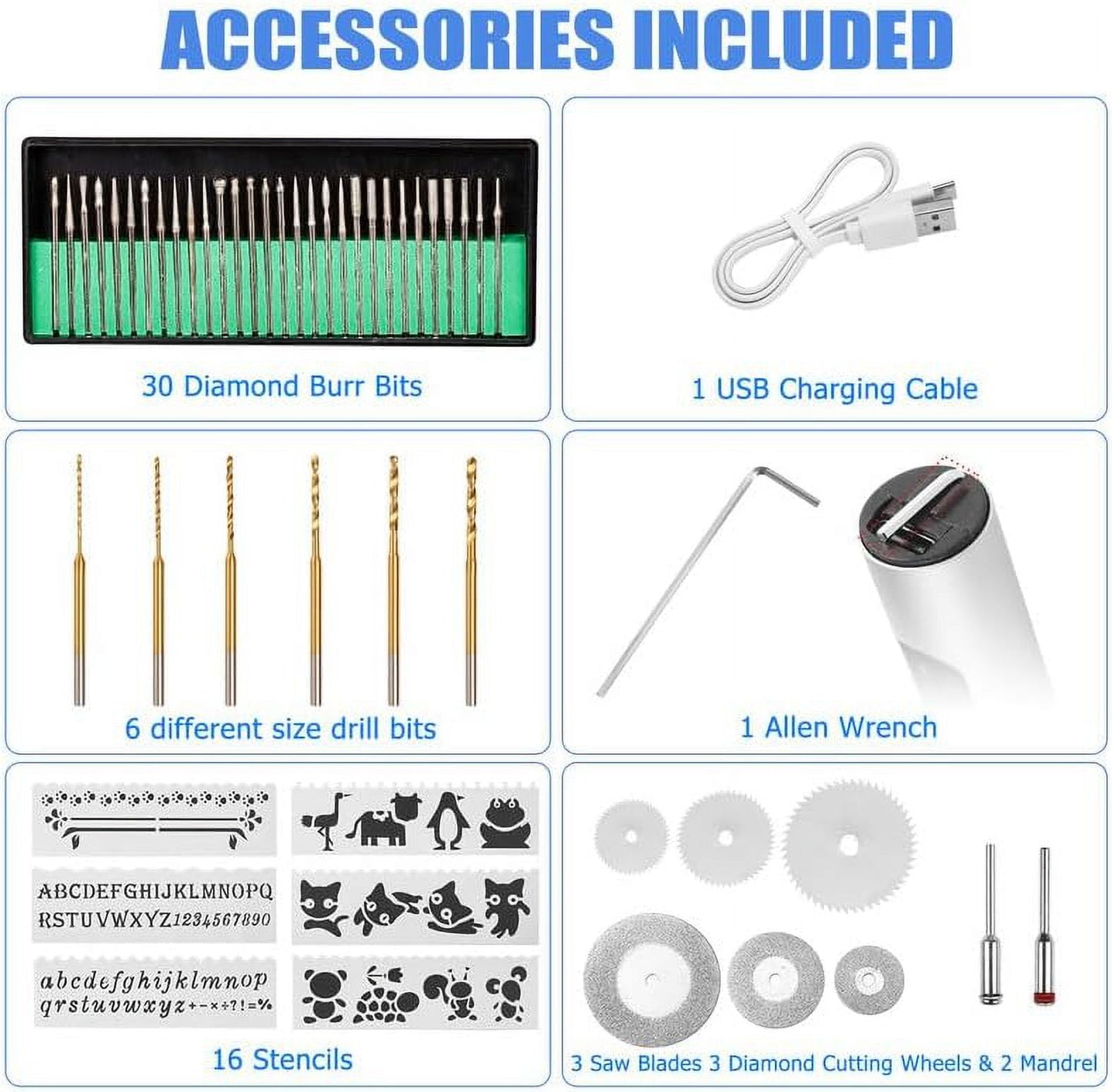 Wiher Electric Engraving Pen Kit with 42 Bits, Mini Electric DIY Engraver Cordless Rotary Tools Portable Engraving Tool for Jewelry Wood Metal Stone Plastic Glass Etching